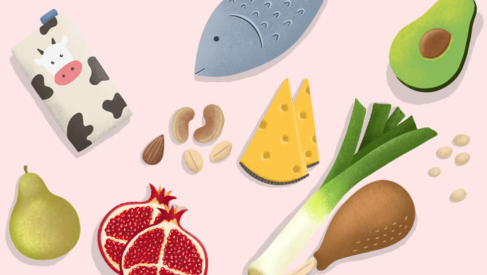 Ilustración de los alimentos recomendados en la menopausia