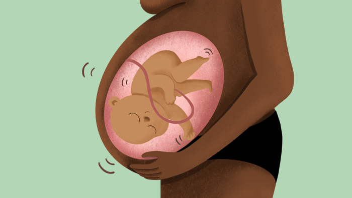 Ilustración de un bebé moviéndose en el interior de la madre