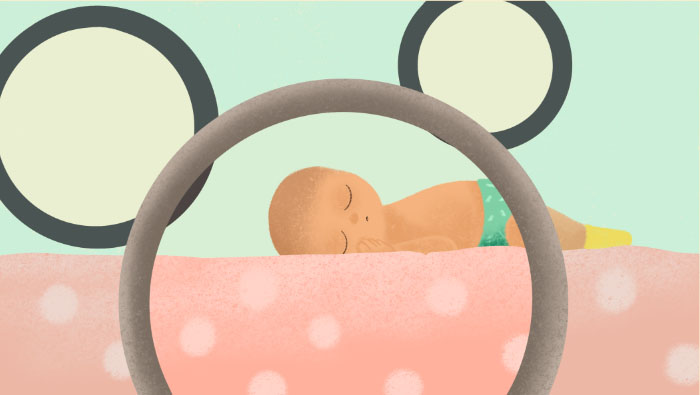 Ilustración de un bebé prematuro en la incubadora