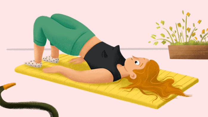 Ilustración de una mujer haciendo ejercicios para fortalecer el suelo pélvico