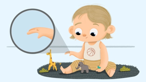 Ilustración de un niño con verrugas en las manos