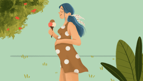 Ilustración de una mujer embarazada con un vestido fresco en verano