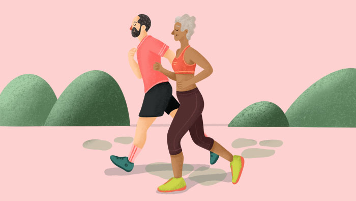 Ilustración de una pareja adulta corriendo al aire libre
