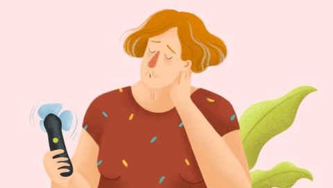 Ilustración de una mujer sufriendo sofocos en la menopausia