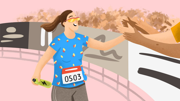 Ilustración de una mujer corriendo una maratón