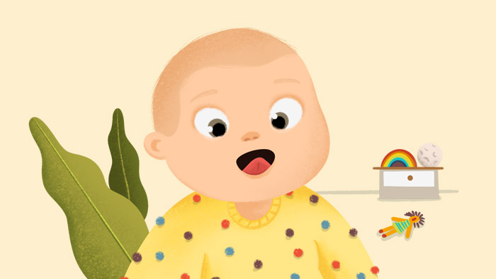 Ilustración de un bebé con frenillo lingual corto