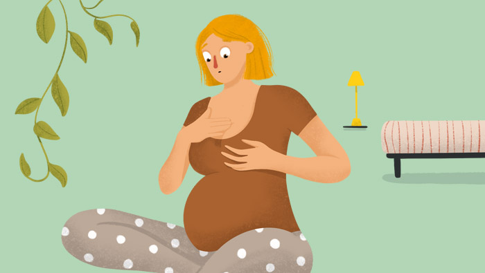 Ilustración de una mujer embarazada con picor en los pezones