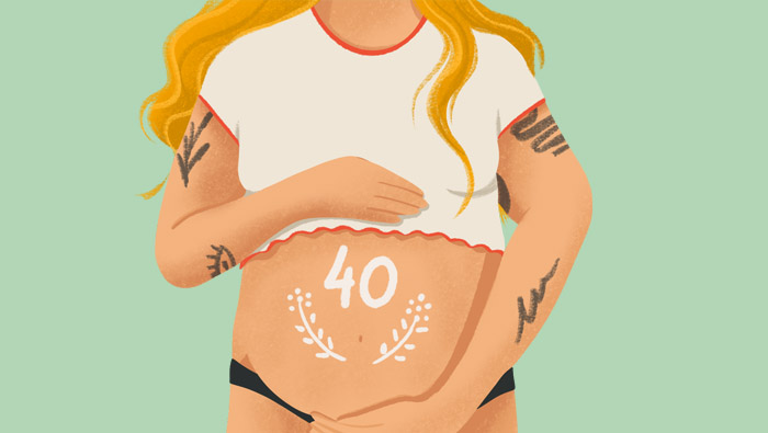 Ilustración de una mujer embarazada en su semana de parto