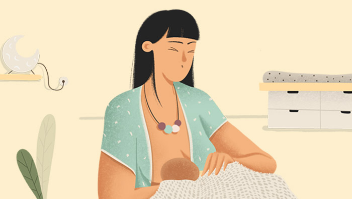 Ilustración de una mujer con dermatitis durante la lactancia