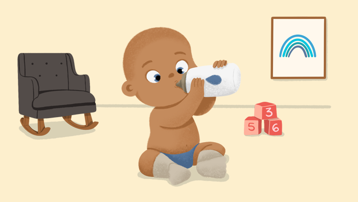 Ilustración de un bebé bebiendo agua