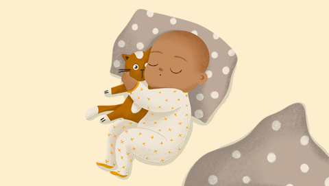 Ilustración de un bebé durmiendo con almohada