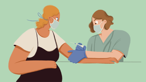 Ilustración embarazada recibiendo la vacuna contra la covid